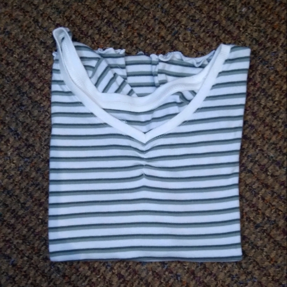 Justice Green and white stripped tee